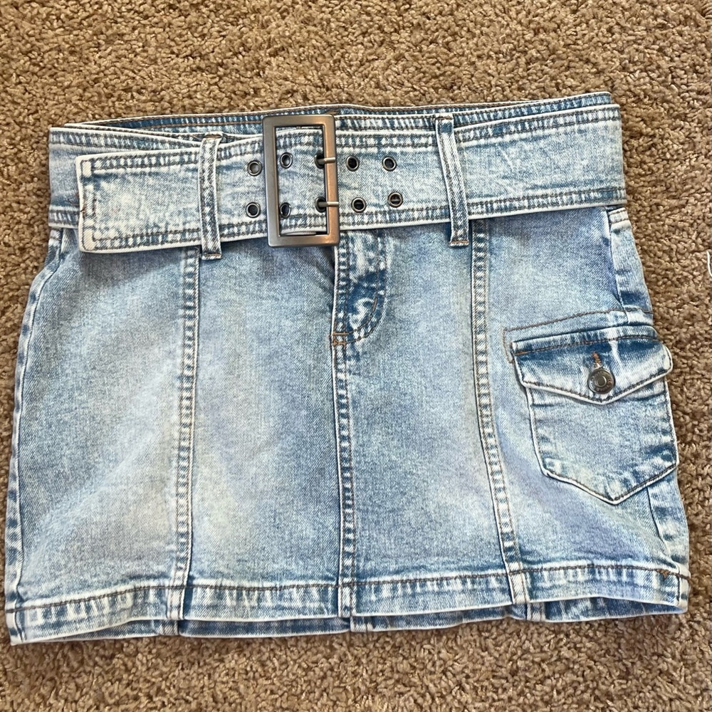 Wild Fable Light Blue Denim Mini Skirt with Belt